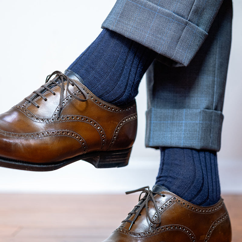 Navy Merino Wool Over the Calf Dress Socks