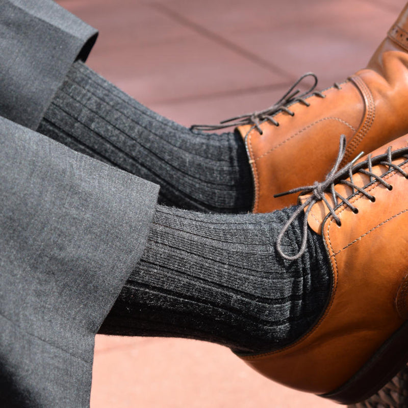 Light Grey Heather Merino Wool Over the Calf Dress Socks