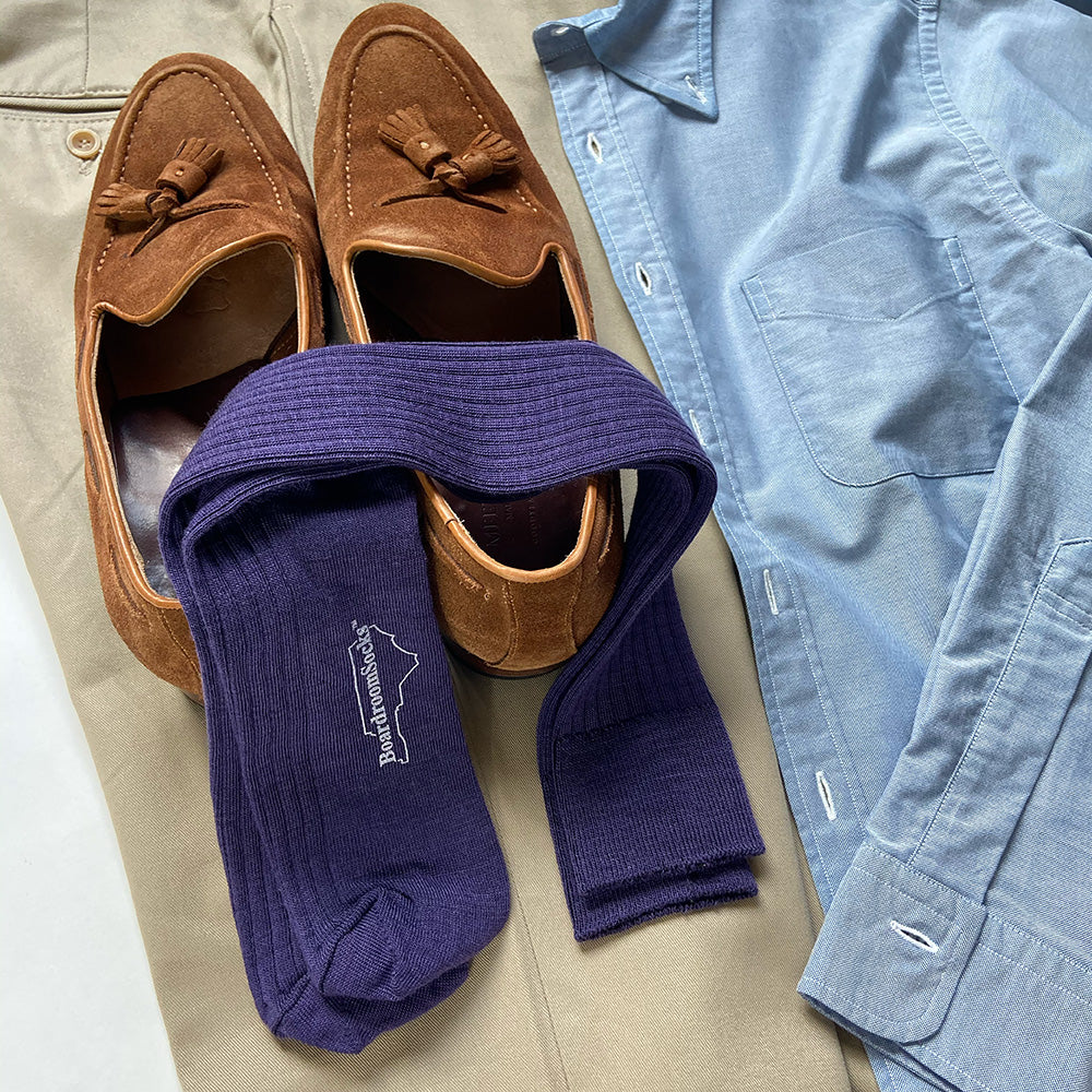 Purple Merino Wool Over the Calf Dress Socks
