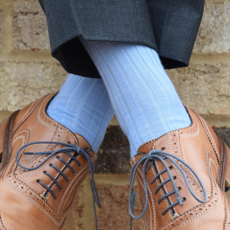 Sky Blue Merino Wool Over the Calf Dress Socks