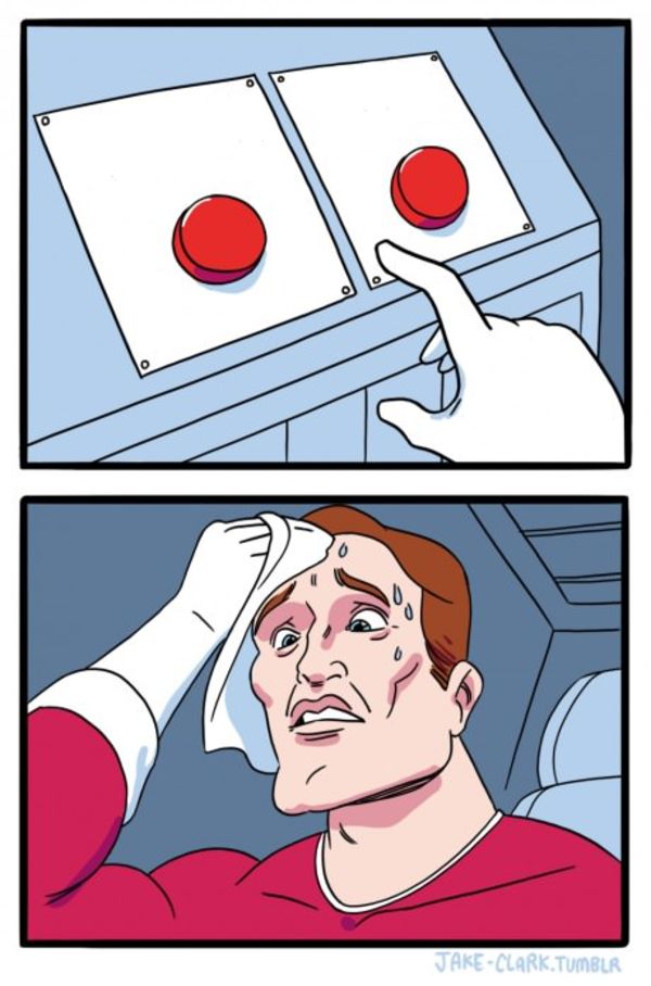 Two Buttons meme about Boardroom Socks