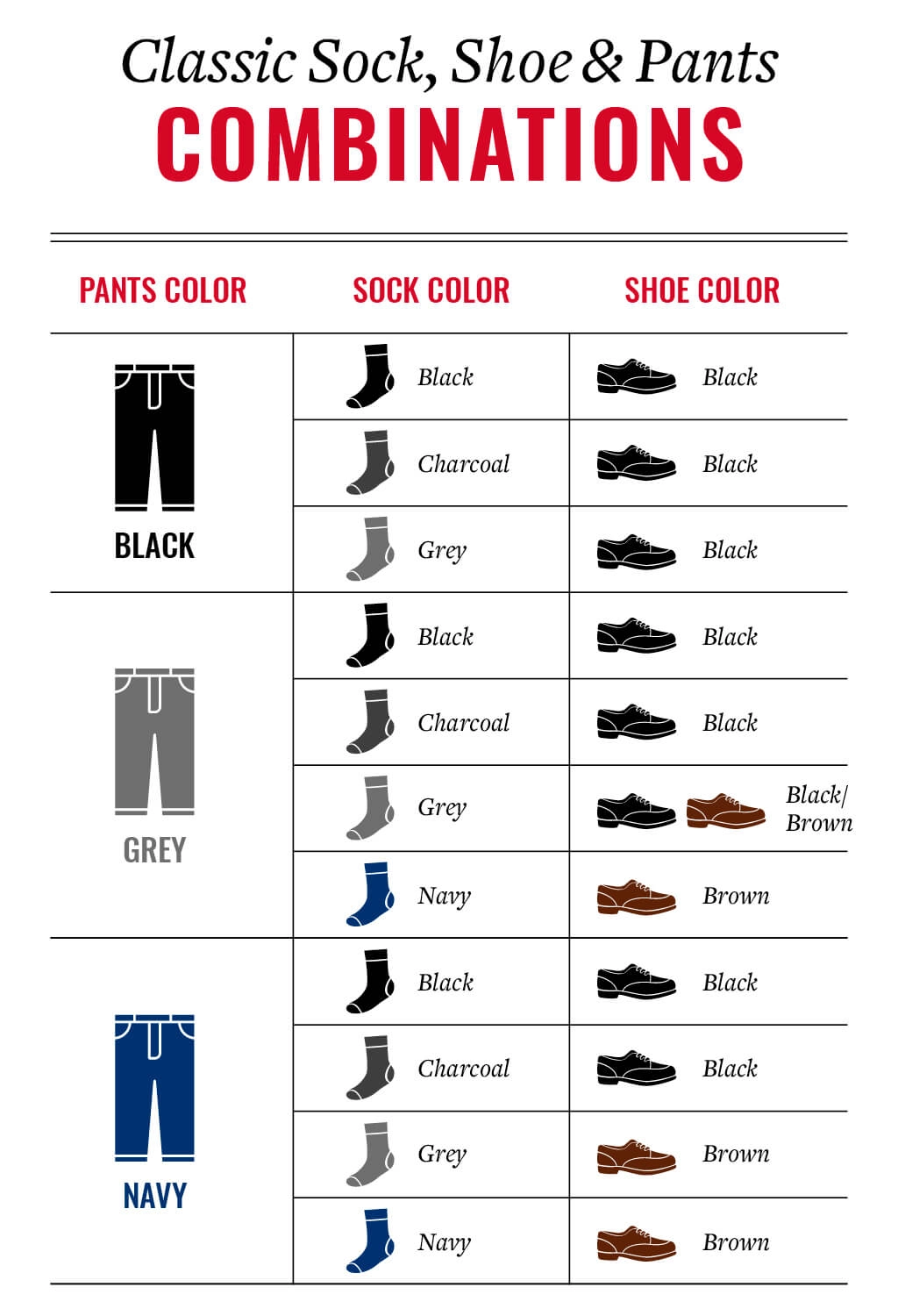 Classic ways to match socks shoes and pants