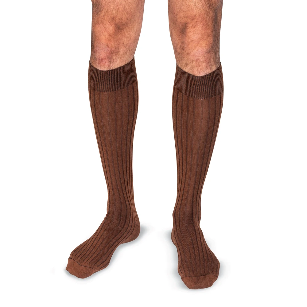 Light Brown Merino Wool Over the Calf Dress Socks