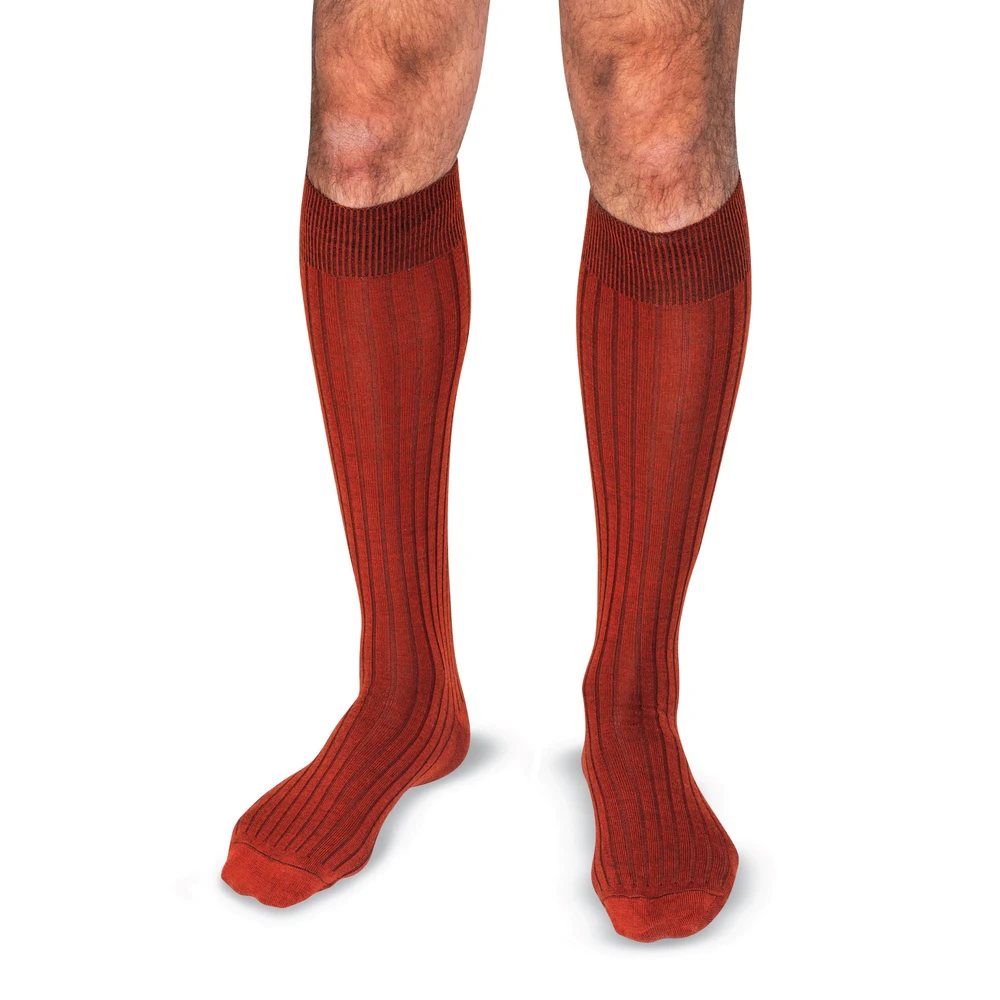 Burnt Orange Merino Wool Over the Calf Dress Socks