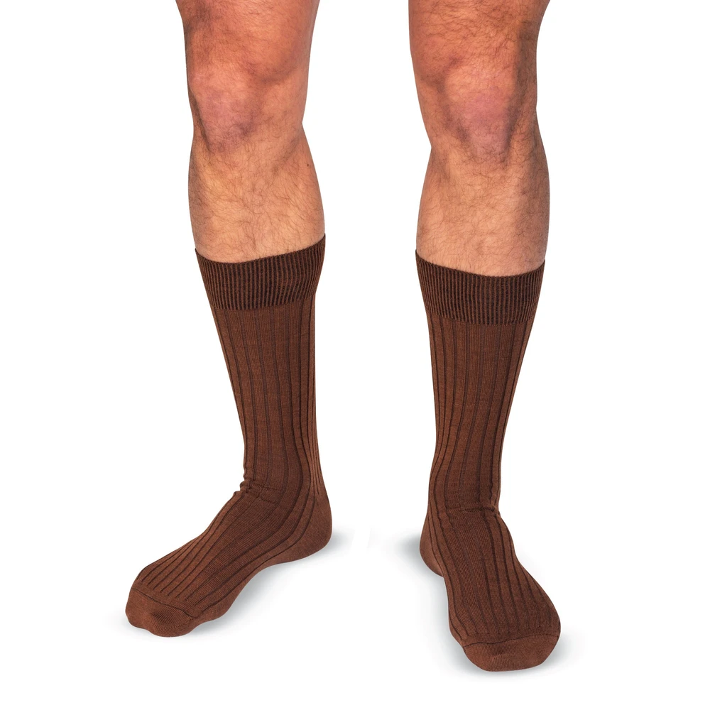 Light Brown Merino Wool Mid Calf Dress Socks