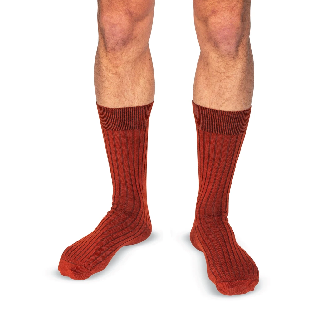 Burnt Orange Merino Wool Mid Calf Dress Socks