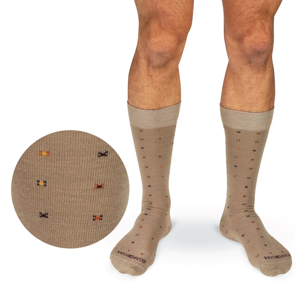 Khaki Geometric Merino Wool Mid-Calf Dress Socks